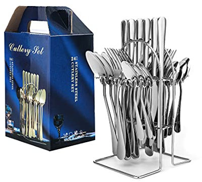peinat Besteck Set 6 Personen, 24 StüCk Edelstahl Besteck-Sets Spiegelpoliert, Inkl Messer, Gabel, LöFfel,TeelöFfel,Geeignet FüR Haus,KüChe, Restaurant, Zusammenkommen, SchöNe Geburtstagsgeschenk