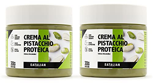 EATALIAN by AMZ BETTER Crema Proteica al Pistacchio, 200 g X 2 Vasetti, Deliziosa Crema Spalmabile, Gusto Dolce e Unico, con 30 g di Proteine, Ideale su Pane, per Farcire Dolci e Torte, Made in Italy