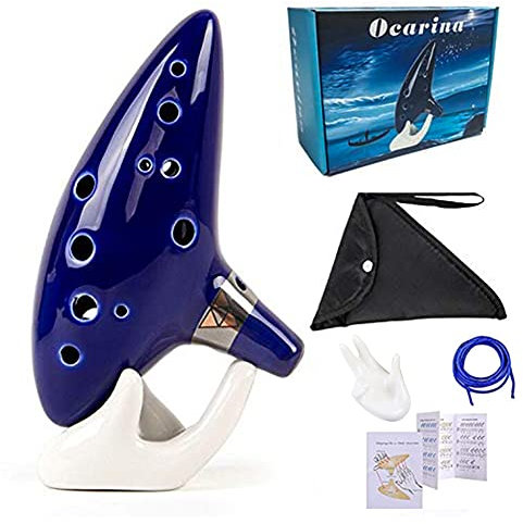 Ocarina of Time The Legend of Zelda Flöte mit 12 Löchern C Alt Keramik-Ocarina für Musikinstrumente, Legend of Zelda für Kinder, Erwachsene, Antiquitätensammler, Notenbuch, Ständer und Etui