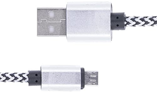 REY Câble USB mâle vers micro USB mâle tressé en maille renforcée noir - blanc 3 mètres, sans enchevêtrement