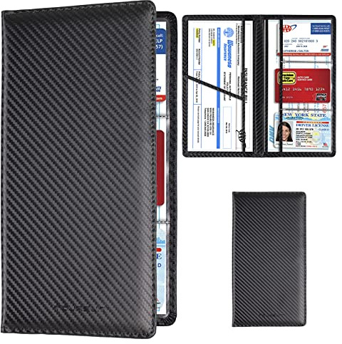 TOURSUIT Car Registration and Insurance Card Holder, Vehicle License Document Glove Box Compartment Organizer, Interior Car Accessories for Women Men Teens (Carbon Fiber Black)