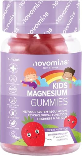 Kids Magnesium Gummies – 1 Month Supply – 546 Mg Magnesium Citrate Providing 60 mg Elemental - Easy to Chew & Tastes Great - Alternative to Magnesium Glycinate – 30 Gummies - Novomins
