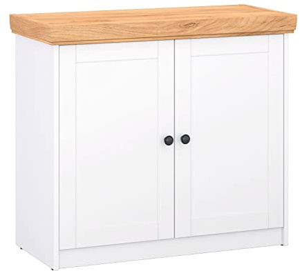Homestyle4u 2230 Kommode Sideboard Eiche Matt Weiß Holz Massiv Schrank Mit Fächern Highboard Anrichte