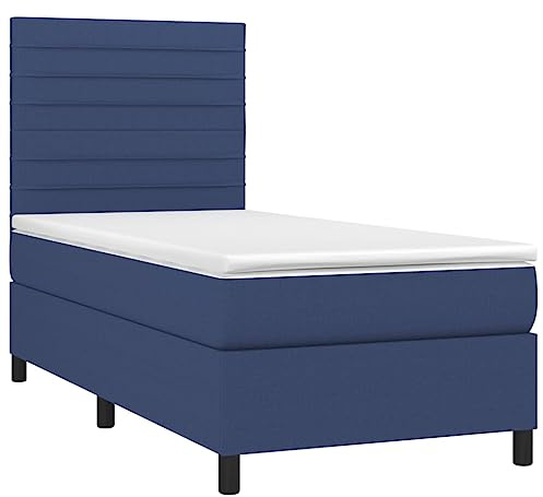 vidaXL Boxspringbett mit Matratze LED Einzelbett Polsterbett Bett Bettgestell Bettrahmen Lattenrost Schlafzimmerbett Hotelbett Blau 100x200cm Stoff