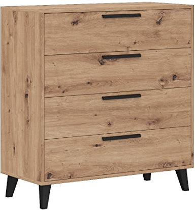 Marmex Kommode Arti aus Holz mit 4 Schubladen - Kommode für Schlafzimmer, Büro, Jugendzimmer, Flur Schrank mit Schubladen - Scharniere Soft-Close - Artisan Eiche - 91,5x96,5x41cm