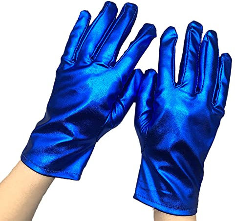 Kurze Handschuhe für Damen,Metallic Glitzer Handschuhe Shine 23 cm - Zubehör Gloves Prinzessin Show Tänzerin Flapper Girl Diva Abendkleid Kostüm Karneval Junggesellenabschied Mottoparty Tanzshow,Blau