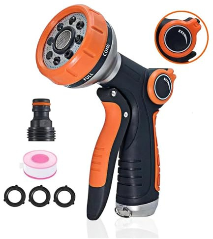 Garden Hose Nozzle Heavy Duty with Water Volume Control Valve, High Pressure Metal Water Hose Nozzle Attachment Sprayer with Adjustable 8 Patterns for Garden Watering, Car Washing, Pet Showering
