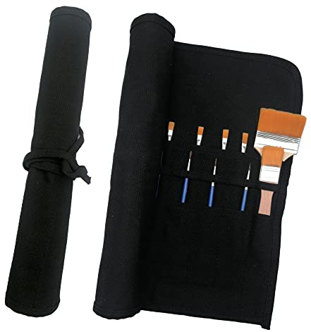 Funny live Paint Brush Holder Art Supplies, Artist Brush Holder & Storage Organizer Roll-Up Case Bag, Protect Acrylic Oil Watercolor Paintbrushes (Black 22 Slot Pockets)