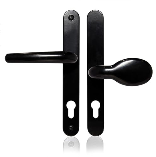 XFORT Uros Matt Black Door Handle, (PZ 62/92mm, Screw Hole Distance 211mm, 243mm Overall) Aluminium Offset Lever/Pad, UPVC Door Handle