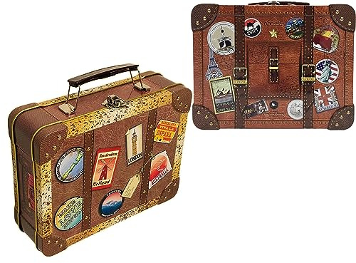 MediMuc Juego de maletas retro – dos tarros de galletas vintage con asas móviles y pegatinas – apto para alimentos – Vol. 2,0 l aprox. – (largo x ancho x alto): 20,7 x 16,0 x 6,2 cm
