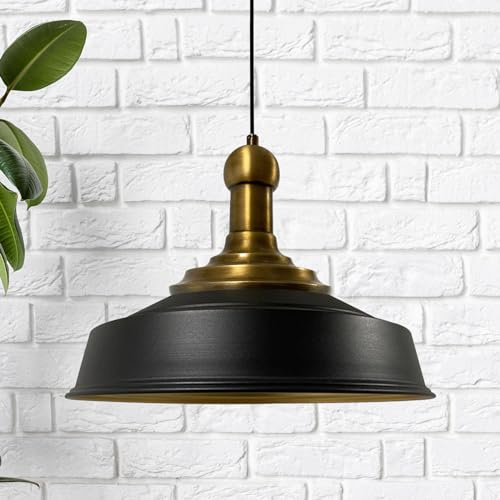 bamyum Asletl-LongKnob Hängelampe Industrial Vintage Ø40 cm, Küchenlampe Hängend, Wohnzimmerlampe Pendelleuchte Esstich Schwarz Metall
