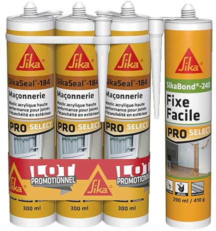 SIKA - Lot de 3x Mastic acrylique - Réparation de fissures et joints pour fenêtres et murs - Int & Ext -Blanc -3x300ml + Colle acrylique pour l'agencement intérieur - Remplace clou & vis -Blanc -290ml
