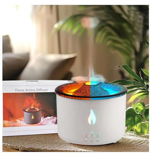 Trsaow Essential Oil Diffuser Volcano Diffuser, Jellyfish Mist Volcano Humidifier for Bedroom, Pulsating/Continuous Modes, Dual Night Light Color, 360ml (Red & Blue)