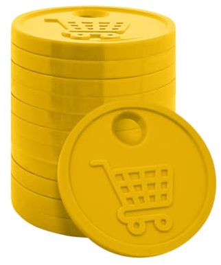 CombiCraft jeton de Caddie Plastique, Format de 50 centimes, jeton de Caddie Jaune, Emballage de 100 pièces, Adapter pour Chariots de supermarché, casiers, casiers de Piscine et Plus