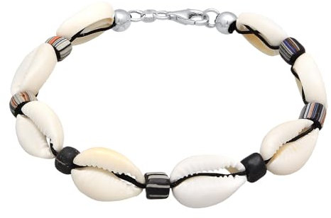 Kuzzoi Buddha Herren Armband Surferarmband natürliche Kauri Muschel Glass Beads 925 Sterling Silber Beach Style Mann Frau Länge 19 cm 0211762923