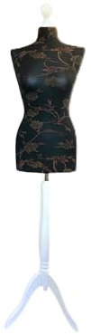 LUSORIA Schneiderpuppe, Schneiderbüste weiblich schwarz - braune Blumen/weißes Dreibein (L 40/42)