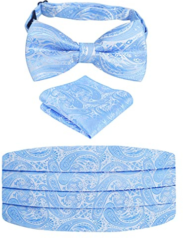Alizeal Feste, vorgebundene Herren-Fliege, Kummerbund und Einstecktuch, Geschenk-Set, 130-Hellblau, Einheitsgröße
