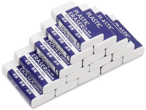 VINEST Lot De 15 Gommes, Gomme Crayon 2B, Nettoyage Par Essuyage, Gomme En Plastique Avec Boîte De Rangement Pour Les Croquis Et La Peinture