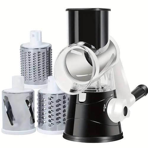 MGM UK Enterprises- Rotary Cheese Grater Vegetable Slicer - Rotary Round Drum Grater Chopper with 3 Stainless Steel Drums Strong Suction Base for Kitchen Faster and Easy Cutting, Rotary Drum Grater