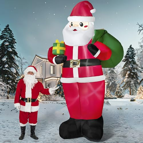 Joiedomi 12 fot hög 12 fot hög uppblåsbar tomte jul med gåvor utomhus uppblåsbar tomte med integrerade LED-lampor för utomhus juldekorationer
