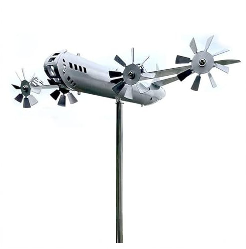 BesBet Flugzeug-WindmüHle, Handgemachte Magische WindmüHle, Metall Deko Garten, Gartengenosse Windspiel, füR Terrassen Und Gartenterrassendekoration
