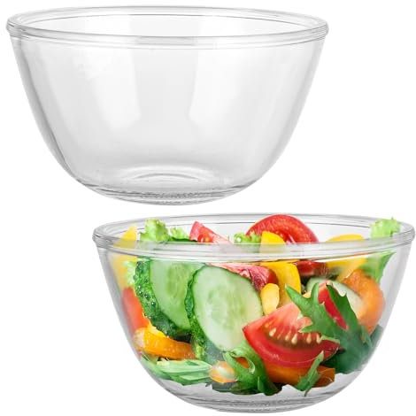 LOPYXBR 2PCS Glass Mixing Bowl for Baking 800ML Glass Salad Bowl, Clear Glasses Bowls for Cooking, Kitchen, Pyrex Bowls for Oven, Microwave, Dishwasher Safe