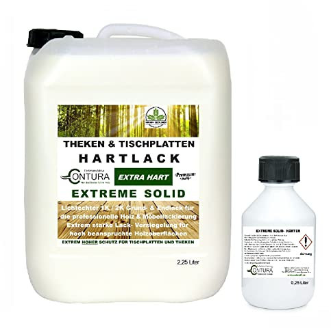 Contura Hartlack 2K Lack Thekenlack Glänzend Tischplattenlack Theken Holzlack Klarlack Set mit Härter Contura Zweikomponenten Lack farblos (Transparent, 2,5 Liter)