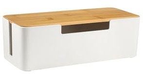 BUYSK ABS Cord Organizer Box with Wooden Lid, Cable Management Box for Power Strips or Surge Protectors, Desk Cable Tidy Box for Office Home (White)