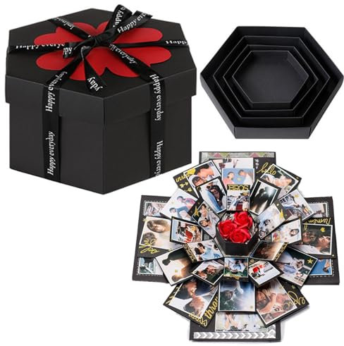 Pasdrucn Überraschungsbox Foto Geschenkbox, Fotogeschenke, DIY Geschenkbox Überraschungsbox, überraschungsbox Geburtstag, Surprise Box, Für Muttertag,Geburtstag,Jubiläum,Hochzeit (Schwarz)