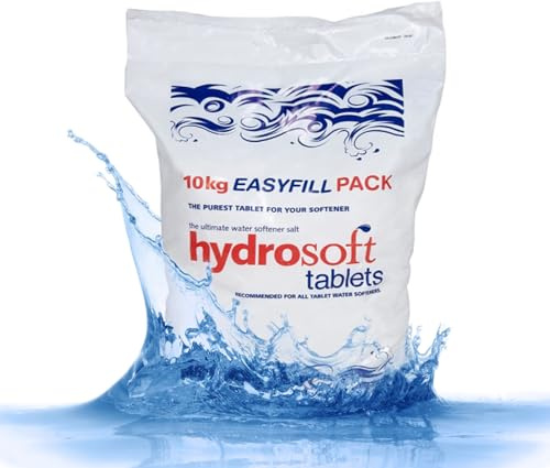 High Purity Hydrosoft Sea Salt Water Softener Salt Tablets 10kg (1 Bag), Softens Water, Extends Appliance Life, Improves Lathering, Skin & Hair Care - Easily Dissolved Salt Tablets for Water Softener