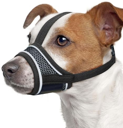 Comfortable Breathable Mesh Dog Muzzle with Headband, Adjustable Design Dog Muzzle for Preventing Biting, Barking, Licking and Chewing (Black, M)