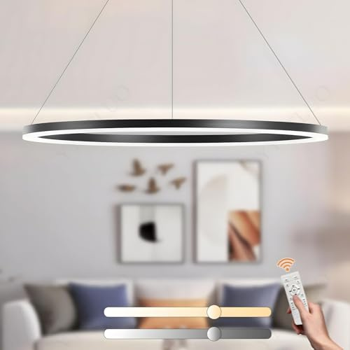 YYUTLUO Moderner DIY-Kreis-LED-Kronleuchter | 1 Schwarz Ringe:100cm=45W | LED-Pendelleuchte aus Metall+Acryl | 2,4 G Dimmbare Fernbedienung | Runde Decken-Hängelampe Wohnzimmer Schlafzimmer