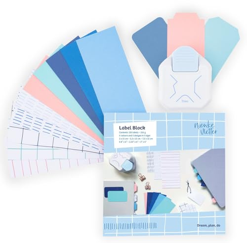 Vaessen Creative Bastelset Tonkarton für Etiketten zum Beschriften - Journal Eckenstanzer - 135 Labels in 5 Farben und Desings - Dickes Papier für Karten Basteln, Labels, Scrapbooking und Journaling