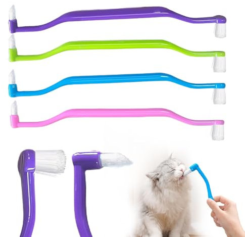 4 Stück Katzen-Zahnbürste, doppelseitige Katzenzahnbürste für Kätzchen, Zahnpflege, Kätzchen-Zahnbürste, Hundezahnbürste zur Reduzierung von Plaque-Zahnsteinbildung und Mundgeruch (4 Farben, L) (4