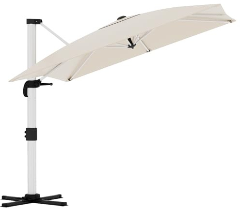 TRIUMPHKEY Sonnenschirm Balkon 300x400x260 cm Aluminium Freischwingender Sonnenschirm mit Kurbel Wasserdichter Gartenschirm,Obere Doppelschicht, UV50+ Sonnenschutz, 360° drehbar, Beige