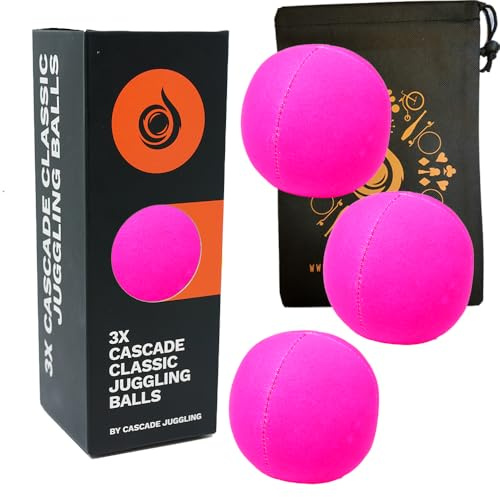 3 x Pro 115 g Cascade Neon Classic Thud Jonglierbälle & Tasche – Set mit 3 Jonglierbällen (Rosa)