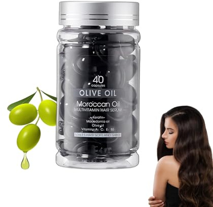 Suero multivitamínico para el cabello, cápsulas de serum, tratamiento alisador y nutritivo del cabello, con aceite vitamínico para cabello suave y saludable (40 cápsulas, oliva)
