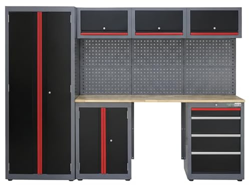 TRUTZHOLM Werkstattwand Werkstatteinrichtung 260 x 183 cm modulares Werkstattschranksystem flexibel zusammenstellbar, abschließbar, Hochschrank, Hängeschränke, Unterschränke mit Gasdruckfedern (Rot)
