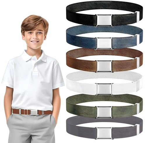 6 Pezzi Cintura Elastica per Bambini Cintura Regolabile con Quadrata Fibbia per Ragazzi e Ragazze, per Jeans, Pantaloncini, Pantaloni, Vestito