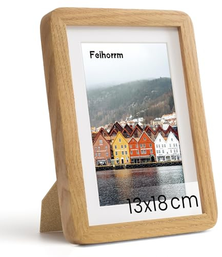 Feihorrm Massivholz Bilderrahmen, Eiche Bilderrahmen, Mit gehärtetem Glas, Für 13x18 cm-Fotos ohne Passepartout oder 9x14 cm-Fotos mit Passepartout (Beige, 13x18 cm/ 1x)