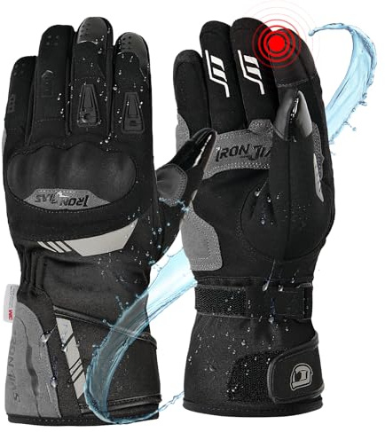 IRON JIA'S Gants Moto Hiver Hommes,Gants Moto Hiver Chauds à écran Tactile avec Protection des articulations,pour Les Sports d'hiver en Plein air,la Moto,Le Ski,Noir