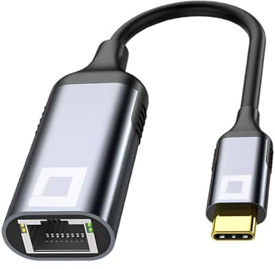 CO2 Tarjeta de red USB C a Ethernet, adaptador Gigabit RJ-45 LAN 2500 Mbps, Plug & Play, Indicadores LED, Chip Realtek RTL8153, Aluminio Space Gray, Compatible con MacBook, PC, TV Box