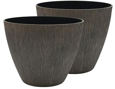 SG Traders Plant Pots Outdoor - Woodgrain Planter with Vertical Linear Texture | Garden, Patio and Balcony planters | UV & Frost Resistant, Lightweight, Decorative Pots for Flowers, Herbs & Plants