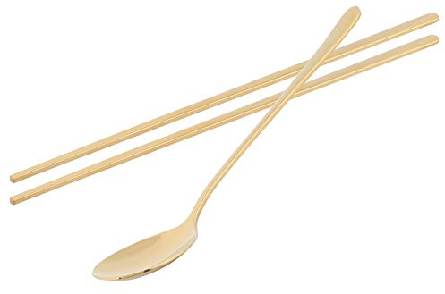 TIKATARER Mirror Polished Food Grade Dining Utensils, Stainless Steel Spoon and Chopsticks Set, Anti Slip Grip Cutlery with Rose Gold or Gold Color, Ideal for Home, Restaurant & Cafe Use ()