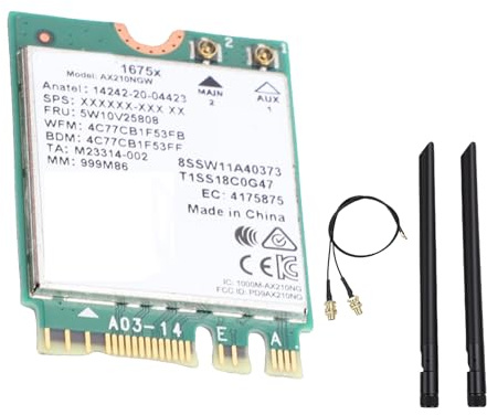 Plyisty WiFi 6E AX210 NGW Trådlöst Kort, M.2 2230/NGFF Nätverkskort, Trippelband 2.4/5/6GHz med Bluetooth 5.3, Dubbla 8dBi-antenner, MU MIMO, för 10/11 64bit