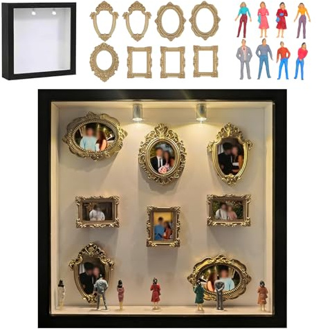 Mini Museum Silhouette Box Mini Museo Foto Mi-ni Museum Of Us Kit con 8 Mini Cornici,8 Mini Persone Museo,Luci Adatto per Anniversari Matrimoni Compleanni e Decorazioni Per la Casa