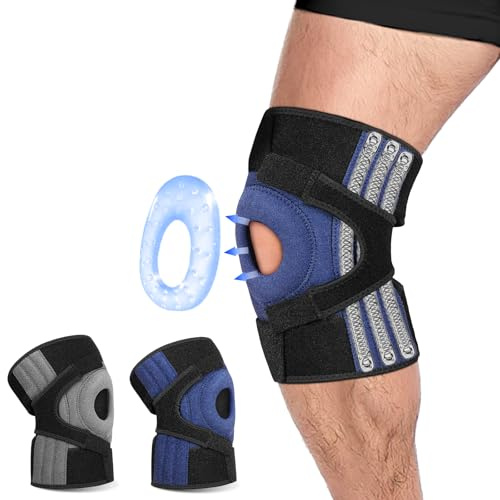 Fefod Rodilleras Menisco y Ligamento, Soporte de Neopreno Rodillera con Estabilizadores Lateral, Deportiva Ajustable Rodillera con 4 Correas, Rodilleras Antideslizante para Correr y Artritis