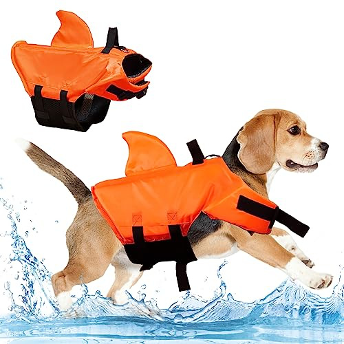 Giubbotto Salvagente Cane, dellyy Giubbotto Salvataggio Cani, Salvagente Cane Taglia Media, Dog Life Vest, per il Surf, il Nuoto, le Passeggiate, il Campeggio e per Stare al Caldo (Arancione, S)
