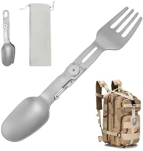 Camping Besteck 2-in-1 Klappbar aus Titan, Ultraleichtes Löffel-Gabel-Kombination, Rostfreies Material, Kompakt und Platzsparend, Für Wandern Camping Outdoor Überleben Ausrüstung, Silber