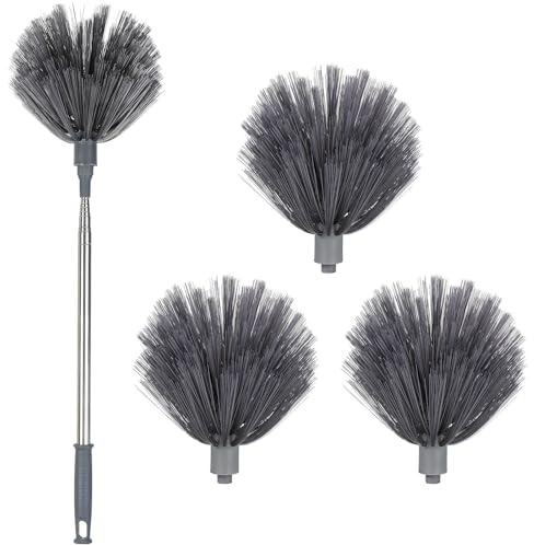 SOESFOUFU Plumeau Extensible pour Toiles D’araignée avec Manche Télescopique, 3 Têtes en Fibre, Longueur Réglable pour Plafonds Hauts, Intérieur et Extérieur